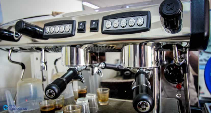 Professional espresso machine pulling proper shots
